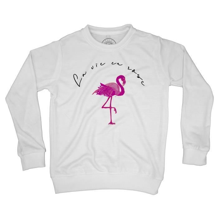 Sweat Shirt Enfant Flamant Rose La Vie En Rose Dessin Texte Noir