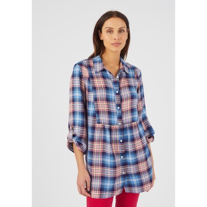 Chemisier Damart Tunique carreaux flanelle Bleu Carreaux