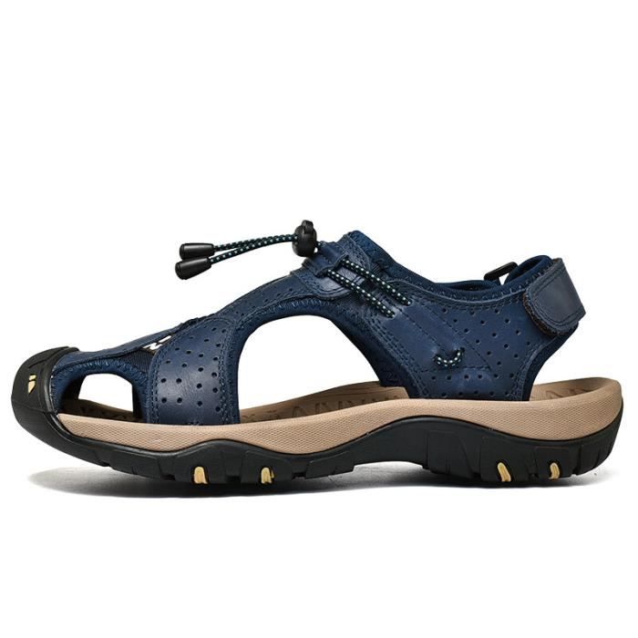 Sandales D'Été Homme En Cuir - Sandales Sport Respirantes Bout Fermé Pour Extérieur Et Pêche