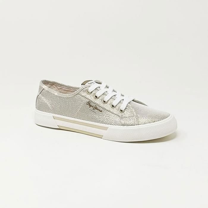Pepe Jeans Basket Brady Party Or  - Jaune - Pepe Jeans - Femme - Lacets - Plat - Textile