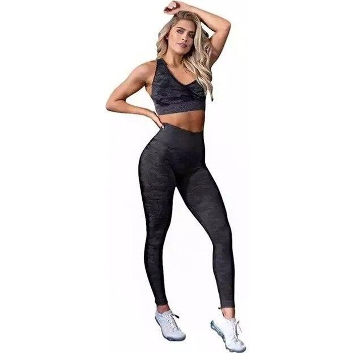 Ensembles d'entraînement de survêtement pour femmes hiver 2 pièces sans  couture de couleur unie legging crop top vêtements costume marine noir  spandex yoga fitness gym entraînement High wa