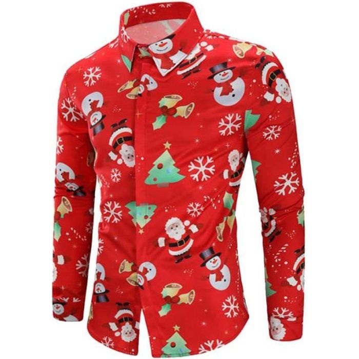 Noel chemise homme de Marque luxe Motif de dessin anime impression de Noel Manches longues T shirt Vetement Masculin Rouge Cdiscount Pret a Porter