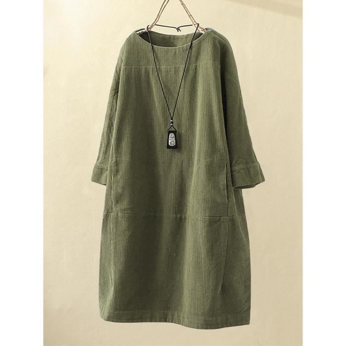 Robe En Velours Cotele Femme Hiver Vintage Casual Ample Grande Taille A Manches Longues Loose Dress Vert Herbe Vert Vert Achat Vente Robe Cdiscount