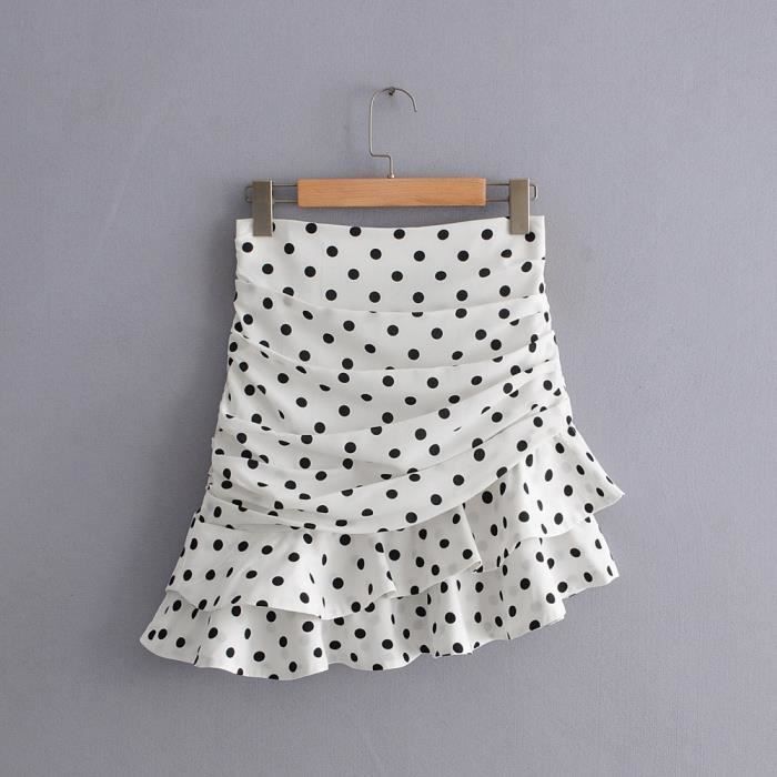 Jupe Mini jupe froncee asymetrique a pois style chic motifs mode femmes jupes Streetwear decontractees Za 2019 Type WHITE Blanc Cdiscount Pret a Porter