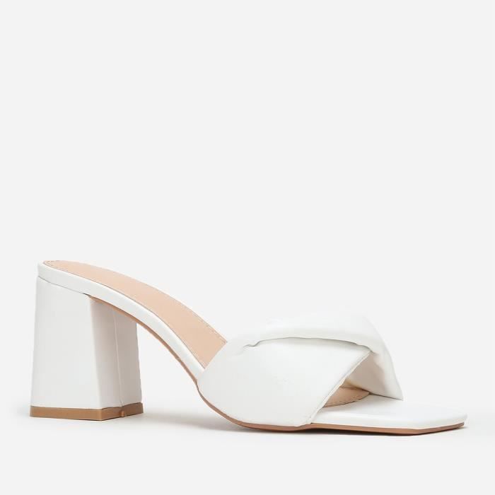 Mules Femme Blanc Bride en simili matelasse Talon 7cm Blanc Cdiscount Chaussures