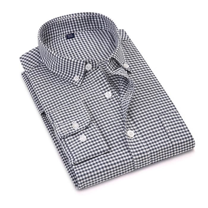Chemise Oxford Extensible à Carreaux à Col Boutonné Sans Repassage   Bleu Océan