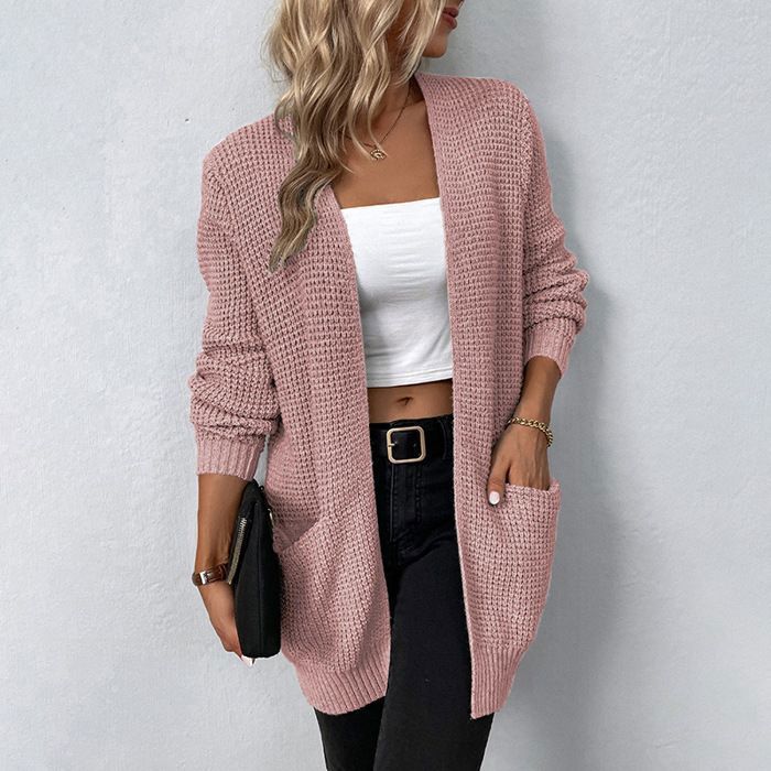 Gilet Long Femme Ouvert Rose