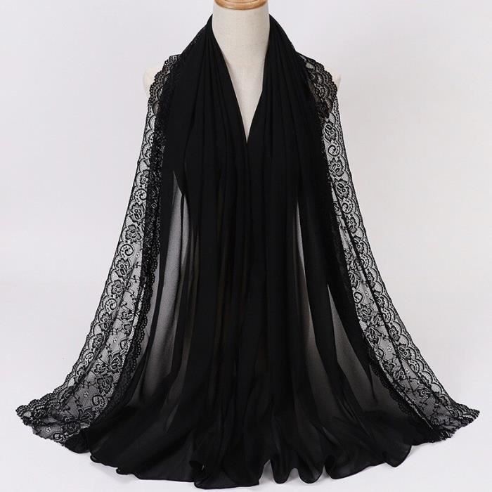 Écharpe En Mousseline De Soie Perlé - Foulard Rectangulaire 175x70cm, Noir | Châle Léger Pour Soirée & Mariage