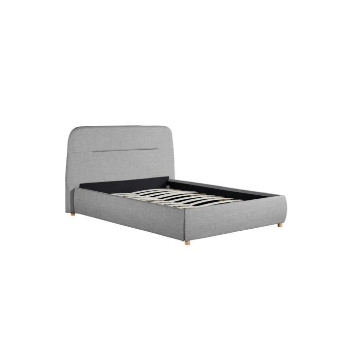 cadre de lit coffre bony avec sommier à lattes - obed - gris clair - 140 x 190 cm - rangement pratique