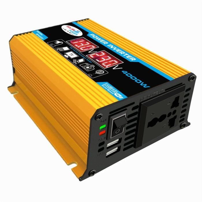 Onduleur T2 4000w 12v à 220v Affichage LED Avertissement d'échec Contrôle intelligent de la température - Jaune