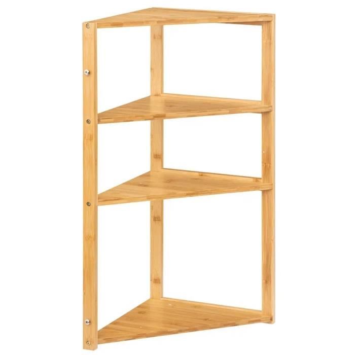 étagère d'angle en bambou - pegane - 3 niveaux - modulable et superposable