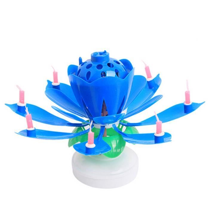 Fleur de Lotus musicale anniversaire bougie Bleu