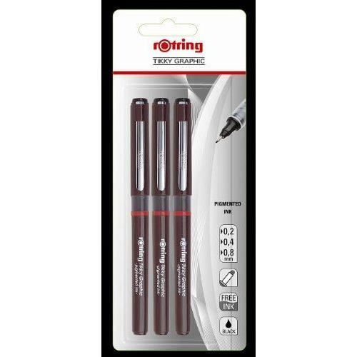 Lot De 4 Stylos Fineliner ROtring Tikky Graphic - Pointes 0,1 / 0,2 / 0,3 / 0,5 Mm, Encre Noire + Carnet A5 | Stylos Techniques Pour Dessin, Croquis, écriture - 9