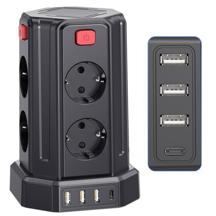 Multiprise 4 prises + 2 chargeurs USB Cordon 2m - Noir - LEGRAND