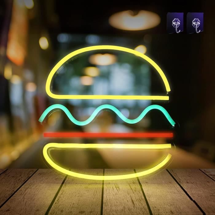 Enseigne Néon LED Hambourg – Lumière Murale USB Burger, Décoration Chambre, Bar, Anniversaire, Noël – Design Fun & Coloré