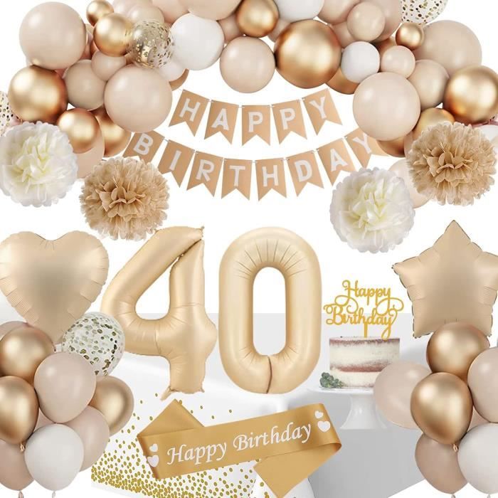Déco 42ème Anniversaire Dorée Et Blanche - Ballons Numéro 40 & 42 - Mixte
