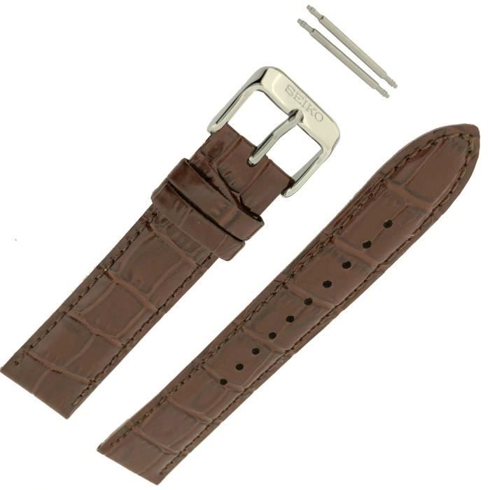 Montre Bracelet SEIKO homme en cuir Brown 20mm barres printemps