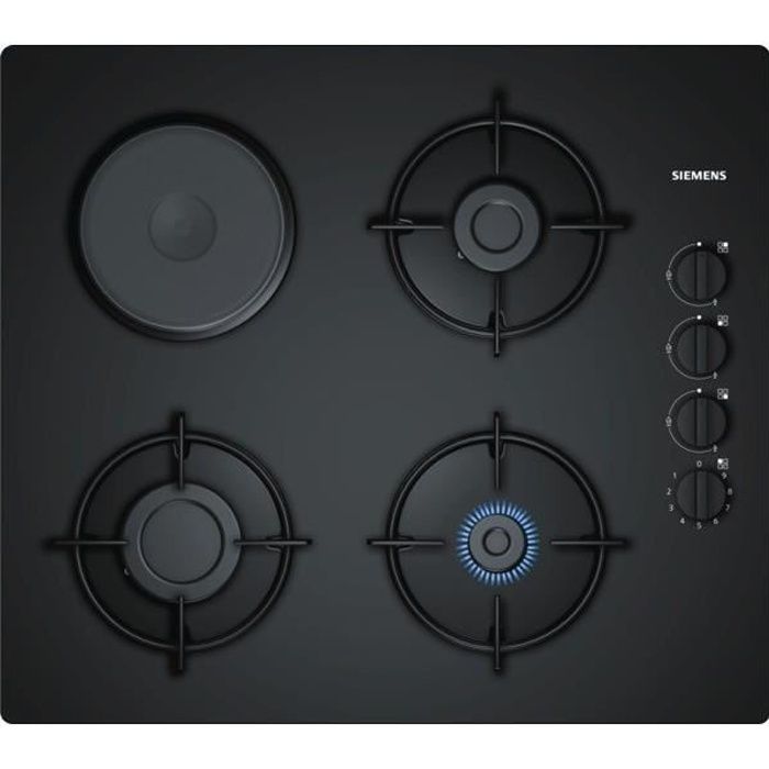Table de cuisson mixte Siemens EO6B6YB10 - 4 plaques de cuisson - Gaz et électrique - Verre trempé - Noir
