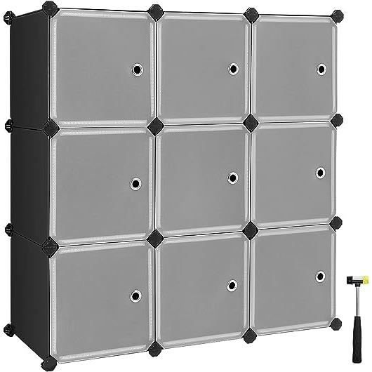meuble de rangement 9 cubes en plastique avec portes - songmics - noir - facile à assembler