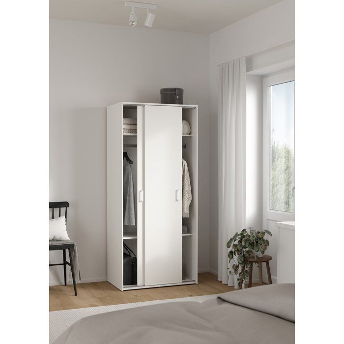 Armoire de chambre - Décor Blanc - 2 portes coulissantes - L776 x P483 x H1754 cm - SPACE