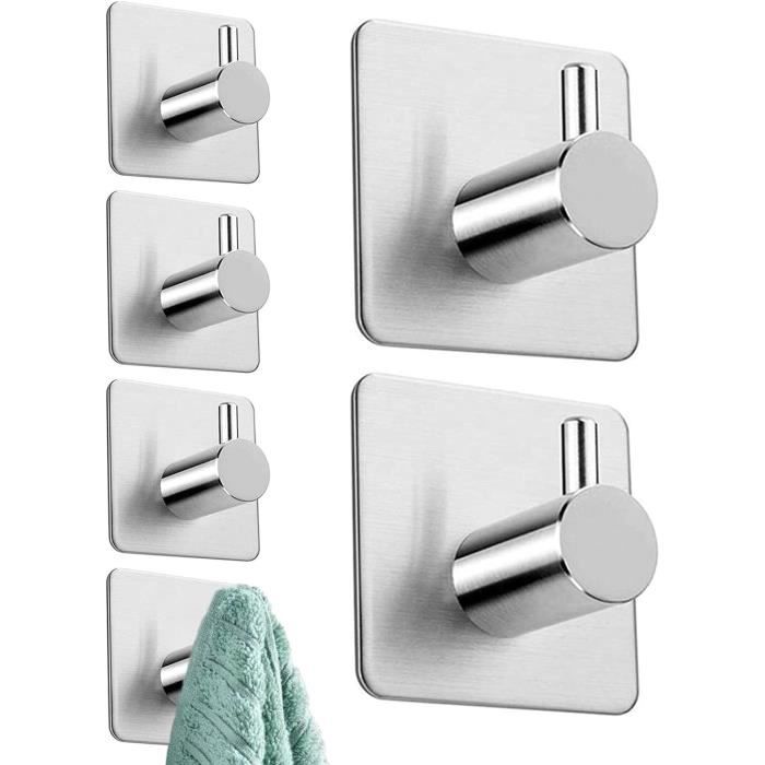 Lot De 4 Crochets Adhésifs Acier Inox - Sans Perçage, Porte-Serviettes - Pour Salle De Bain, Cuisine - Argent
