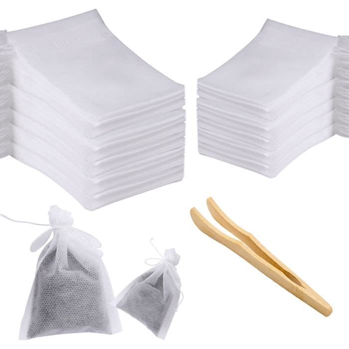 100 Sachets Filtre à Thé de Coton Sachet de Thé Vide Mousseline avec Cordon Sachet de The a Remplir Reutilisable Pour Thé en Vrac, EPices, Vanille, Café (6 X 8 cm