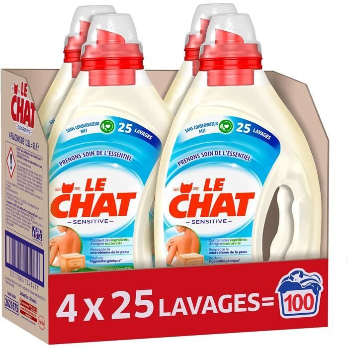Le Chat Sensitive Lessive Hypoallergenique 100 Lavages 4 X 1 25l Lessive Liquide Savon De Marseille Aloe Vera Lessiv Cdiscount Electromenager