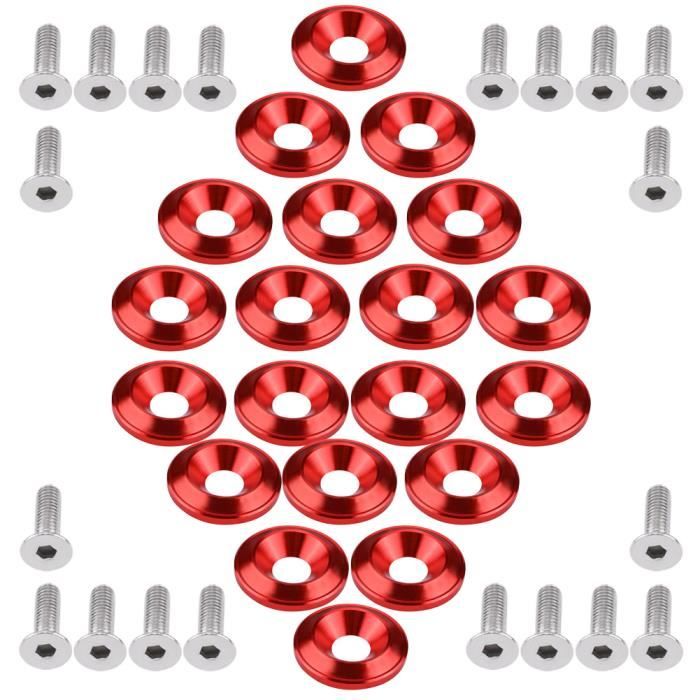 Rondelles De Pare-Chocs Alliage Aluminium Voiture - Kit De Fixation Rapide Avec Boulons Et Écrous (Rouge)