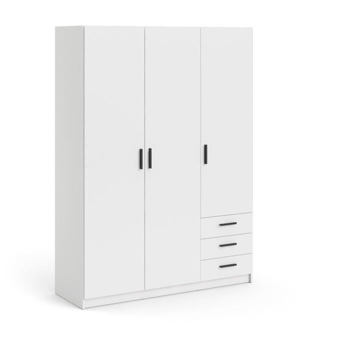 Armoire VEGA - Décor Blanc mat - 3 portes + 3 tiroirs - L 147 x P 496 x H 2004 cm