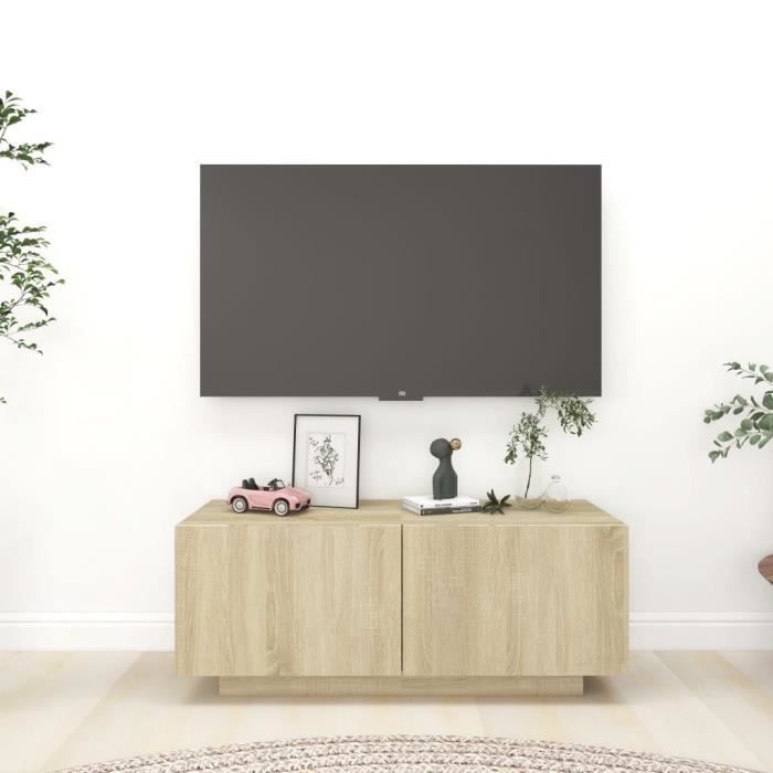 Meuble TV - VIDAXL - Chêne sonoma - 100x35x40 cm - Porte(s) et tiroir(s) - Aspect bois