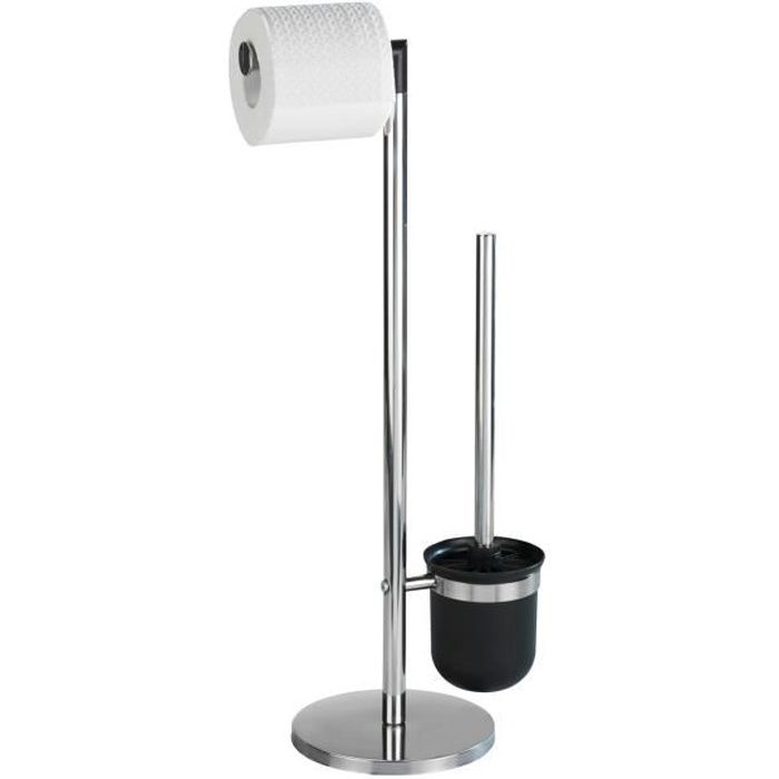 WOOHSE Porte-Papier Toilette sur Pied et Brosse WC D/érouleur de Papier Support de Brosse de Toilette Noir Antirouille avec Base Stable Accessoire pour Salle de Bain Combin/é de Toilette en Acier Mat