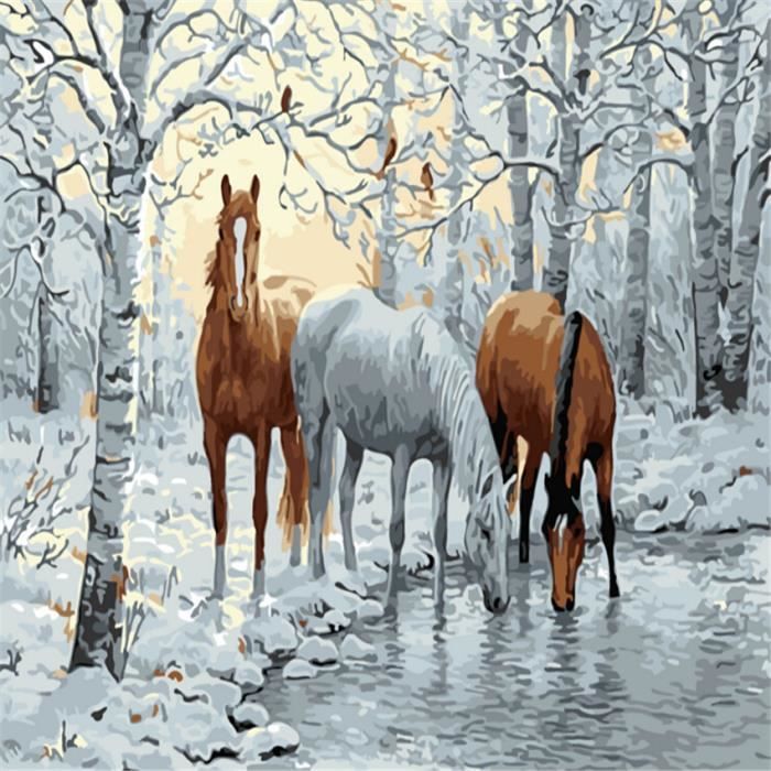 Peinture numérique sans cadre DIY 40x50cm matériel toile-lin- Art Décor  Maison-Neige de l'hiver Trois chevaux - Achat / Vente peinture au numéro  Peinture numérique sans cadre - Cdiscount
