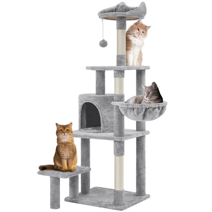 Meilleurs prix pour Yaheetech Arbre à Chat Multiniveau Tour pour Chat avec Perchoir à Oreilles de Chat Poteaux à Griffer 145cm Gris Clair