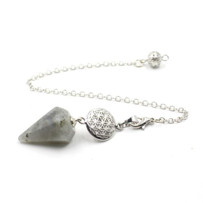 Pendentif Pendule En Argent 925 Avec Labradorite Et Onyx - Réf. P-AR-191, Neuf Avec étiquettes