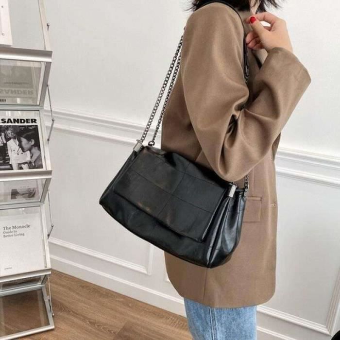 Sac à Bandoulière Pour Femme - Grand Format - Chaîne Décorative - Noir - Style Casual