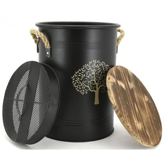 Seau A Pellets En Metal Rond Avec Couvercle Recuperateur De