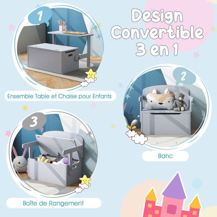 DREAMADE Coffres à Jouets Enfants Avec Double Compartiment De Rangement, Pieds De Pin, Poignée Et Charnière De Sécurité, 60X30X44CM - Puériculture & Eveil Bébé