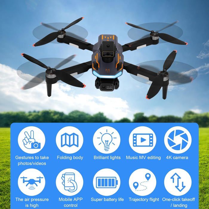 Drone Avec Caméra 1080P GPS - Écran FPV 4,5 Pouces, Retour Automatique, Suivi, Pliable, Pour Débutants Et Adultes