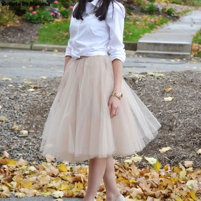 Jupon Lolita pour femmes Mode secrete Beige Jupe plissee vintage 7 couches Grande taille Blanc Cdiscount Pret a Porter