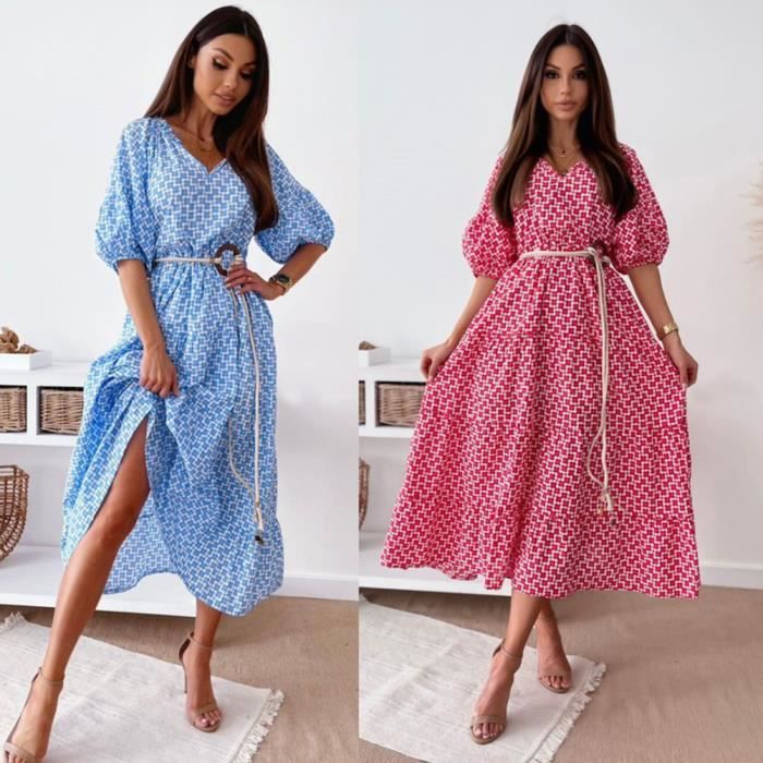 Minetom Femmes Robe De Plage Longue Imprime Manche Courte Femme