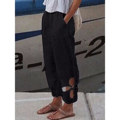 Pantalon Femme Taille Haute - Élastique à La Taille, Coupe Ample - Couleur Unie, Poches - Décontracté, Quotidien, Toutes Saisons - 2