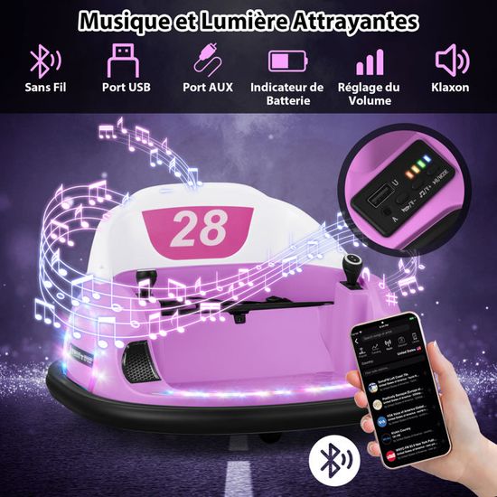 Auto Tamponneuse Girafe – 360° – Musique, Lumières LED, Télécommande – 2 à 5 Ans