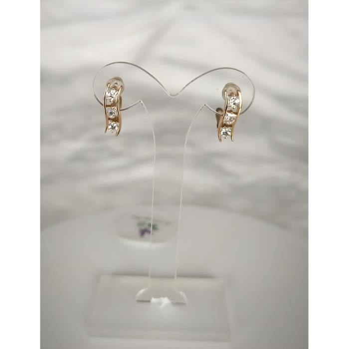 Boucles D'oreilles Dormeuses Vague Cristal - Plaqué Or 750, Zircon Blanc