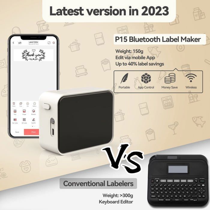 Étiqueteuse Bluetooth Portable PRT Qutie - Mini Imprimante Thermique Sans Encre Pour Maison, Bureau, École (3 Rouleaux Inclus)