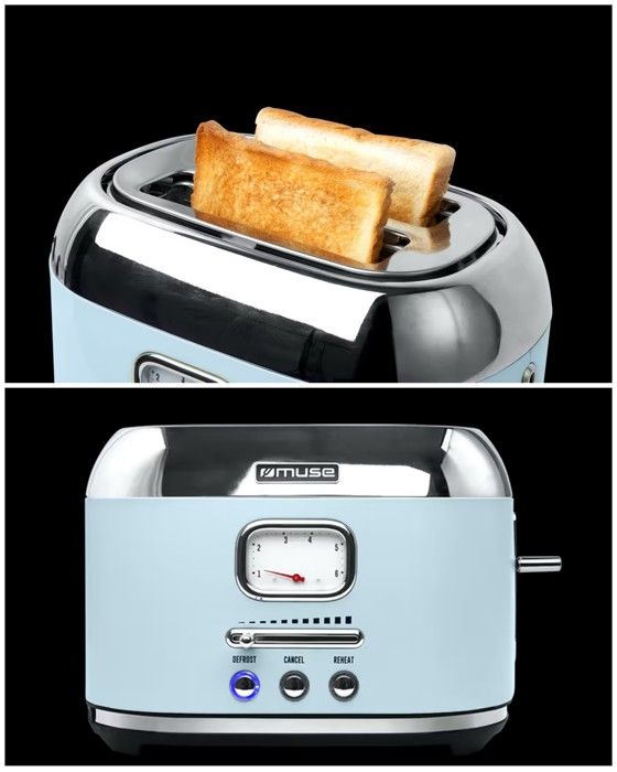 Wiltal Grille-pain Rétro 2 Tranches 6 Niveaux De Brunissage Réglables En Acier Inoxydable Avec Grille Réchauffe-viennoiseries De Haute Qualité, Préchauffage, Affichage Du Compte à Rebours (vert