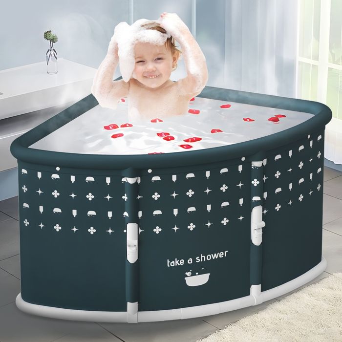 Baignoire Bébé Baignoire Pliable Pour Adulte Mobile Baignoire Portable Avec Couverture Rouleaux Plateau 118x60x50cm 90483414