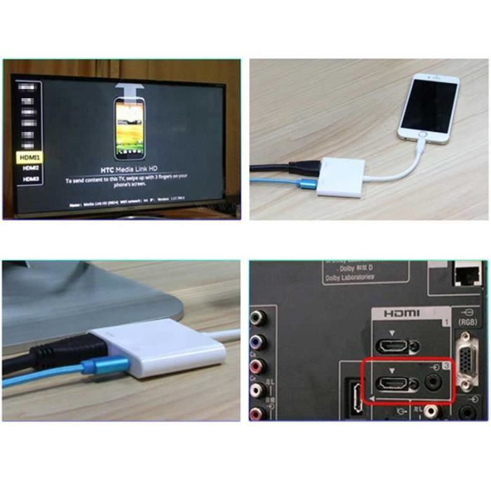 Câble hdmi pour iphone i - pad i - pod à tv moniteur projecteur, câble  d'adaptateur vidéo hdmi numérique 2m 1080p, compatible[A280] - Cdiscount TV  Son Photo