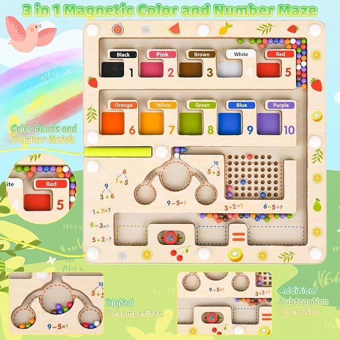 Jouet Montessori Labyrinthe Magnétique - Apprentissage Couleurs & Chiffres - En Bois - Pour Enfants 3-6 Ans - Cadeau Fille Garçon - 2