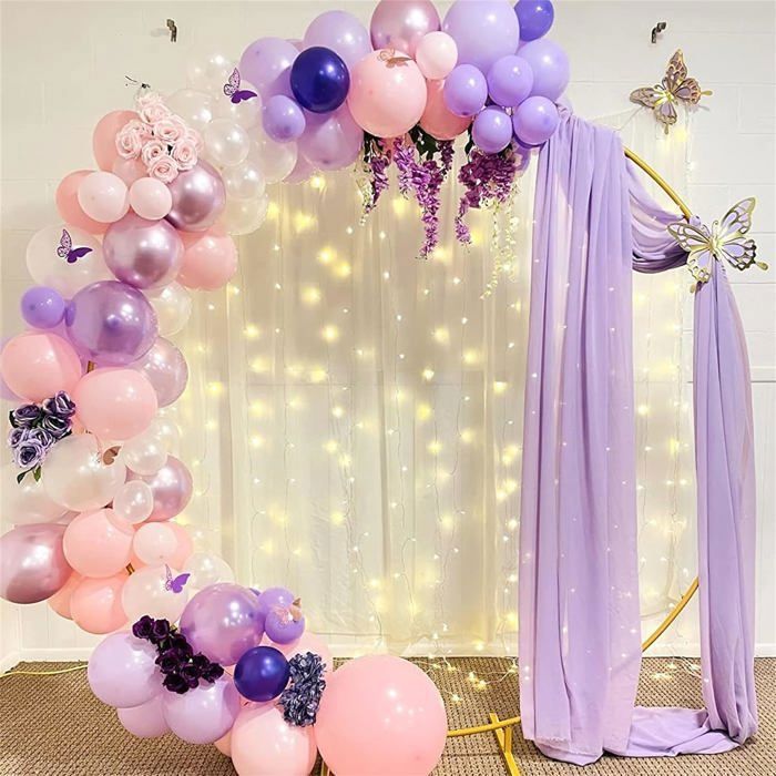 Kit Arche De Ballons Mariage 108 Pièces - Violet Et Blanc, Papillons, Latex, SWPEED
