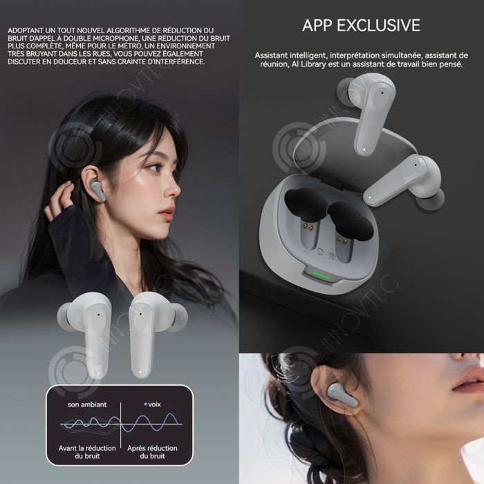 Écouteurs Traducteur Bluetooth 84 Langues - Réduction Bruit, Autonomie 24h - Appli Support - Haut-parleur Intégré - 4